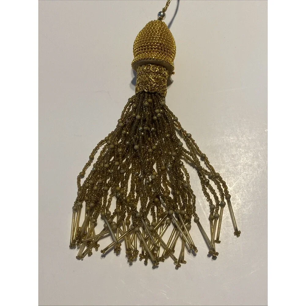 Vintage Gold Beaded Handmade Christmas Ornament 8